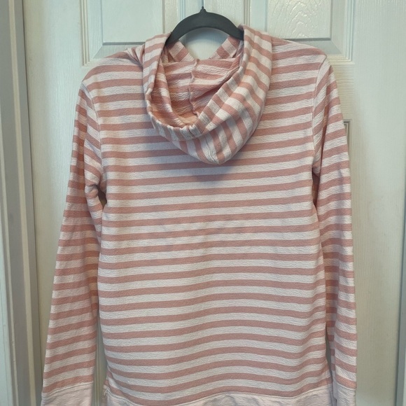 Jones New York pink and White Striped Knit Pullover Hoodie Kangaroo Pocket S - Picture 4 of 9